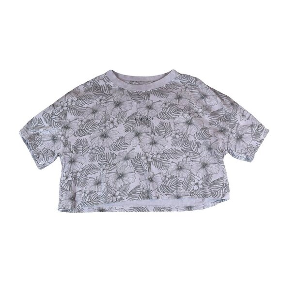 Roxy Boxy Cropped Floral Tee Shirt Medium Tropical Hibiscus Print Summer Surf - Picture 1 of 7